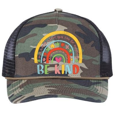 Be Kind Autism Awareness Acceptance Rainbow Choose Kindness Cute Gift Retro Rope Trucker Hat Cap