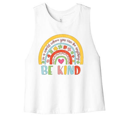 Be Kind Autism Awareness Acceptance Rainbow Choose Kindness Cute Gift Women's Racerback Cropped Tank