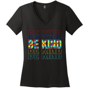 Be Kind Autism Awareness Special Education Autism Teacher Women's V-Neck T-Shirt