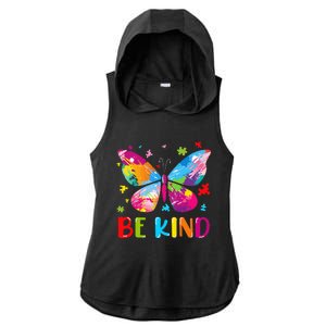 Be Kind Autism Infinity Butterfly Awareness Ladies PosiCharge Tri-Blend Wicking Draft Hoodie Tank