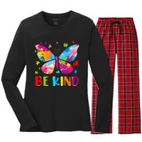 Be Kind Autism Infinity Butterfly Awareness Women's Long Sleeve Flannel Pajama Set 