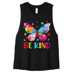 Be Kind Autism Infinity Butterfly Awareness Women's Racerback Cropped Tank