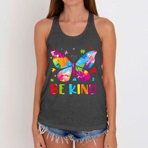 Be Kind Autism Infinity Butterfly Awareness Women's Knotted Racerback Tank