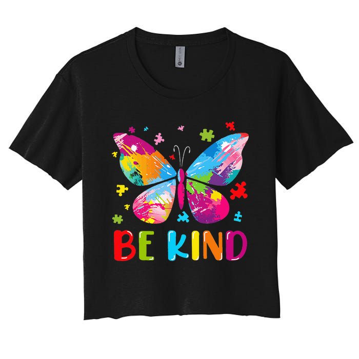 Be Kind Autism Infinity Butterfly Awareness Women's Crop Top Tee