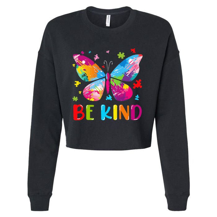 Be Kind Autism Infinity Butterfly Awareness Cropped Pullover Crew