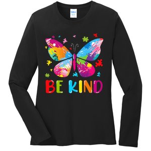 Be Kind Autism Infinity Butterfly Awareness Ladies Long Sleeve Shirt