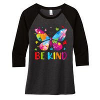 Be Kind Autism Infinity Butterfly Awareness Women's Tri-Blend 3/4-Sleeve Raglan Shirt