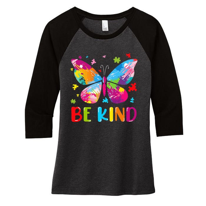 Be Kind Autism Infinity Butterfly Awareness Women's Tri-Blend 3/4-Sleeve Raglan Shirt