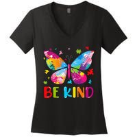 Be Kind Autism Infinity Butterfly Awareness Women's V-Neck T-Shirt