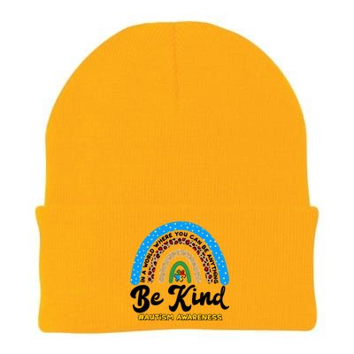 Be Kind Autism Awareness Pattern Rainbow Knit Cap Winter Beanie