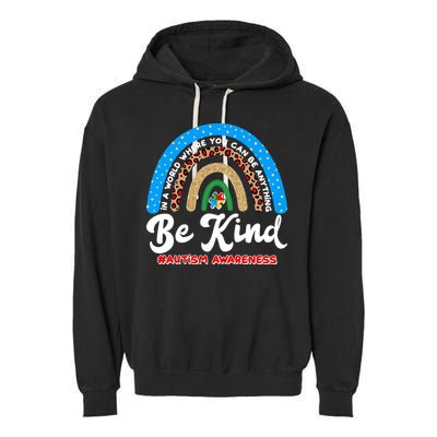 Be Kind Autism Awareness Pattern Rainbow Garment-Dyed Fleece Hoodie