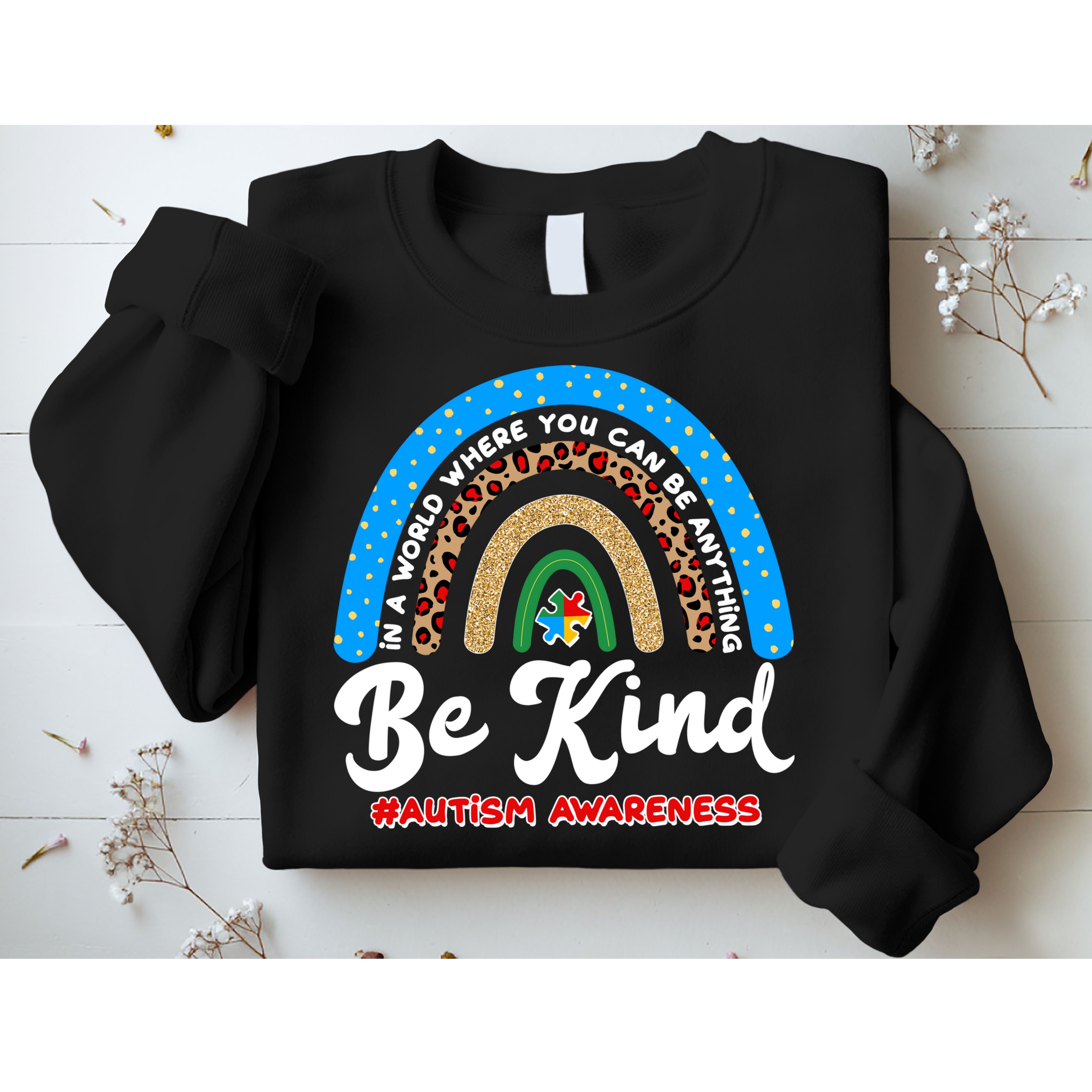 Be Kind Autism Awareness Pattern Rainbow Sweatshirt