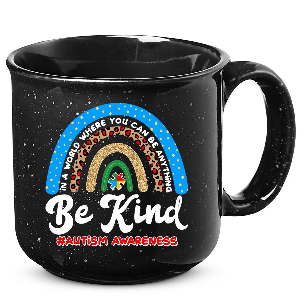 Be Kind Autism Awareness Pattern Rainbow 15oz Campfire Ceramic Mug