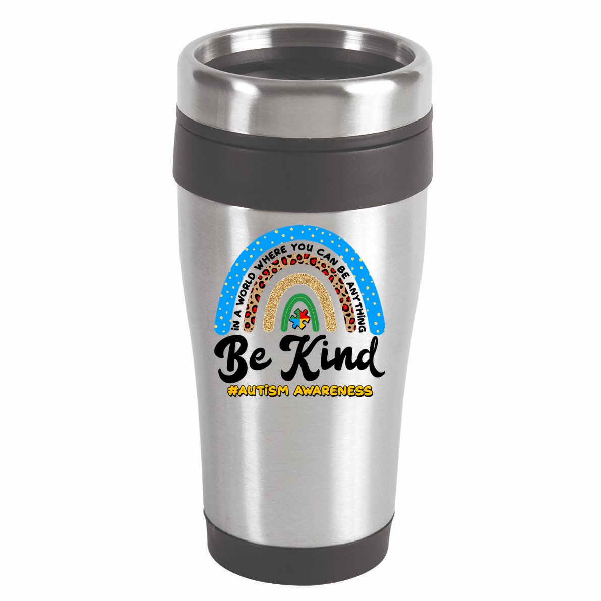 Be Kind Autism Awareness Pattern Rainbow 16oz Travel Tumbler