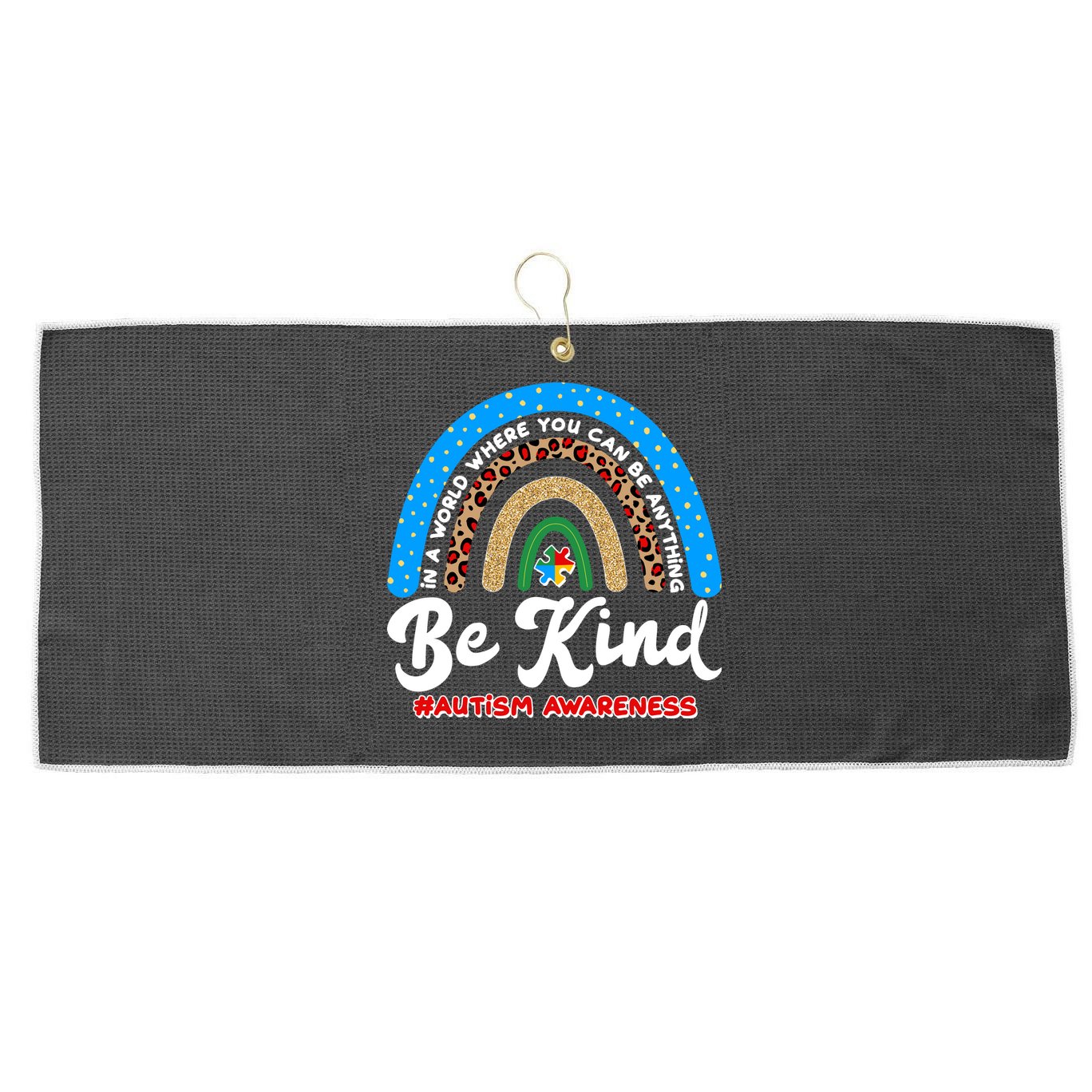 Be Kind Autism Awareness Pattern Rainbow Large Microfiber Waffle Golf Towel