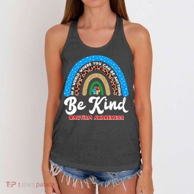 Be Kind Autism Awareness Pattern Rainbow Women's Knotted Racerback Tank