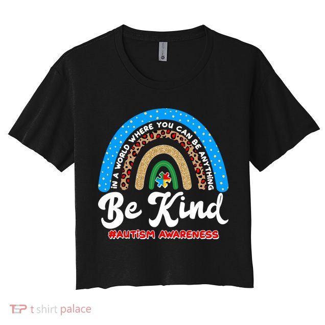 Be Kind Autism Awareness Pattern Rainbow Crop Top