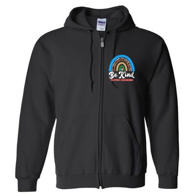 Be Kind Autism Awareness Pattern Rainbow Full Zip Hoodie