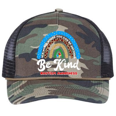 Be Kind Autism Awareness Pattern Rainbow Retro Rope Trucker Hat Cap