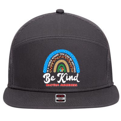 Be Kind Autism Awareness Pattern Rainbow 7 Panel Mesh Trucker Snapback Hat