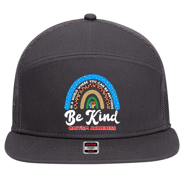 Be Kind Autism Awareness Pattern Rainbow 7 Panel Mesh Trucker Snapback Hat