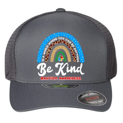 Be Kind Autism Awareness Pattern Rainbow Flexfit Unipanel Trucker Cap