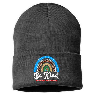 Be Kind Autism Awareness Pattern Rainbow Sustainable Knit Beanie