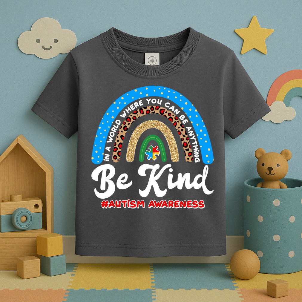Be Kind Autism Awareness Pattern Rainbow Toddler T-Shirt