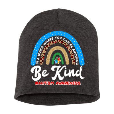 Be Kind Autism Awareness Pattern Rainbow Short Acrylic Beanie