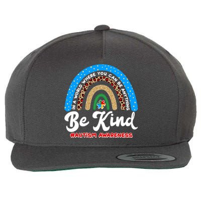 Be Kind Autism Awareness Pattern Rainbow Wool Snapback Cap