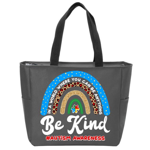 Be Kind Autism Awareness Pattern Rainbow Zip Tote Bag