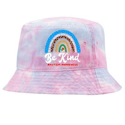 Be Kind Autism Awareness Pattern Rainbow Tie-Dyed Bucket Hat