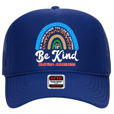 Be Kind Autism Awareness Pattern Rainbow High Crown Mesh Back Trucker Hat