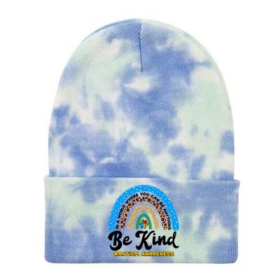 Be Kind Autism Awareness Pattern Rainbow Tie Dye 12in Knit Beanie