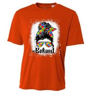 Be Kind Autism Awareness Messy Bun Mom Girl Tees Cooling Performance Crew T-Shirt