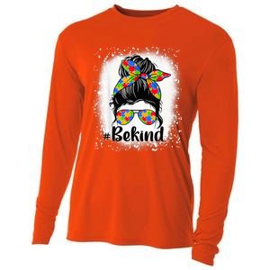 Be Kind Autism Awareness Messy Bun Mom Girl Tees Cooling Performance Long Sleeve Crew