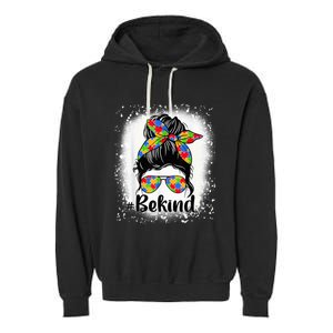 Be Kind Autism Awareness Messy Bun Mom Girl Tees Garment-Dyed Fleece Hoodie