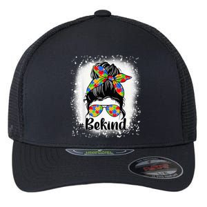 Be Kind Autism Awareness Messy Bun Mom Girl Tees Flexfit Unipanel Trucker Cap