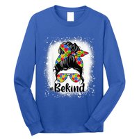 Be Kind Autism Awareness Messy Bun Mom Girl Tees Long Sleeve Shirt