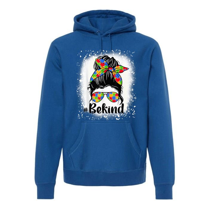 Be Kind Autism Awareness Messy Bun Mom Girl Tees Premium Hoodie