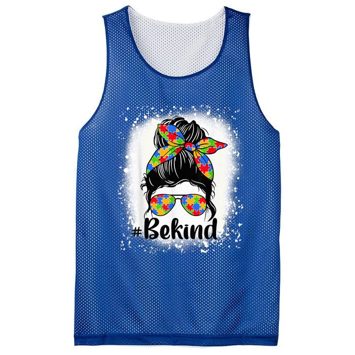 Be Kind Autism Awareness Messy Bun Mom Girl Tees Mesh Reversible Basketball Jersey Tank