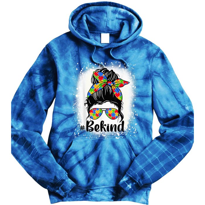 Be Kind Autism Awareness Messy Bun Mom Girl Tees Tie Dye Hoodie