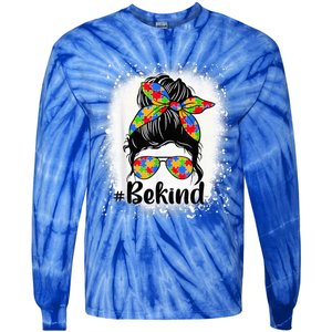 Be Kind Autism Awareness Messy Bun Mom Girl Tees Tie-Dye Long Sleeve Shirt