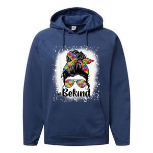 Be Kind Autism Awareness Messy Bun Mom Girl Tees Performance Fleece Hoodie