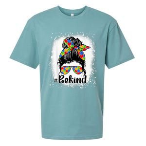 Be Kind Autism Awareness Messy Bun Mom Girl Tees Sueded Cloud Jersey T-Shirt