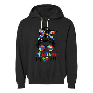 Be Kind Autism Awareness Messy Bun girl Wo Autism Mom Garment-Dyed Fleece Hoodie