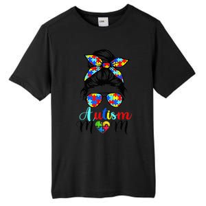 Be Kind Autism Awareness Messy Bun girl Wo Autism Mom Tall Fusion ChromaSoft Performance T-Shirt