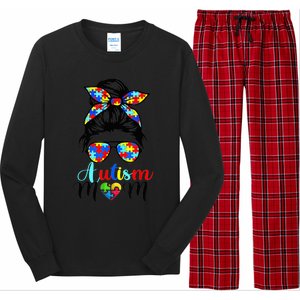 Be Kind Autism Awareness Messy Bun girl Wo Autism Mom Long Sleeve Pajama Set