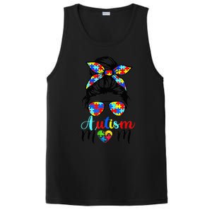 Be Kind Autism Awareness Messy Bun girl Wo Autism Mom PosiCharge Competitor Tank