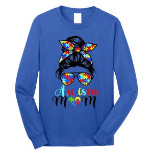 Be Kind Autism Awareness Messy Bun girl Wo Autism Mom Long Sleeve Shirt